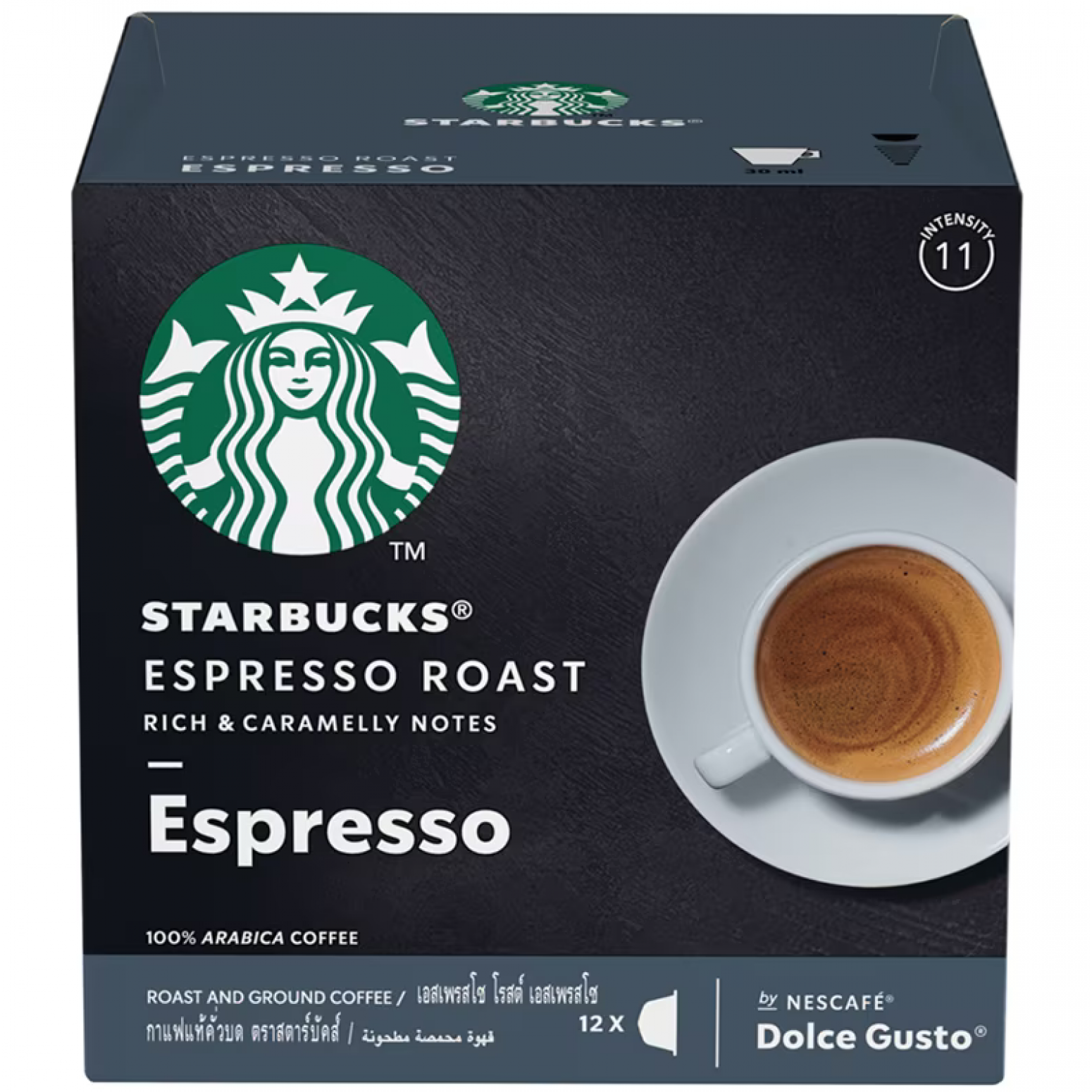 Starbucks Dolce Gusto Roast Ground Coffee Espresso Roast 12Capsules 66g.