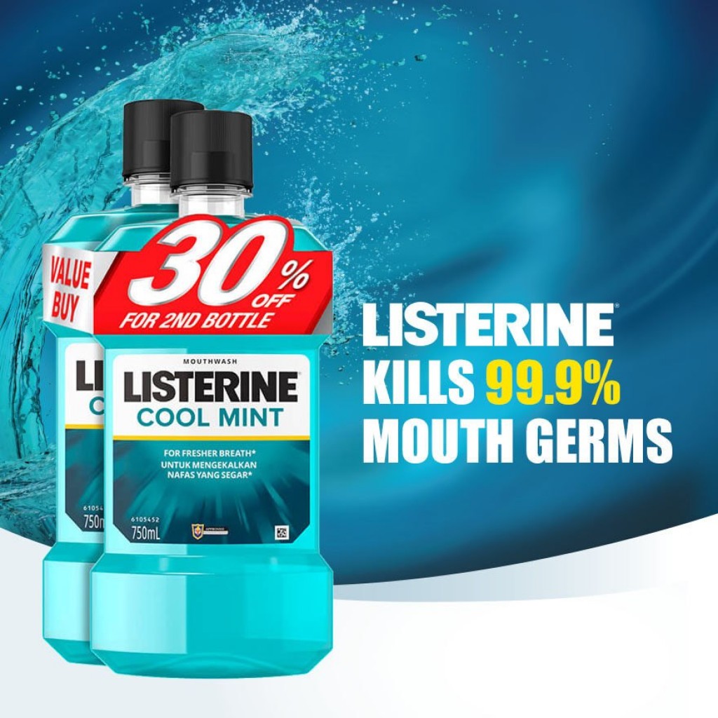 Listerine Cool Mint Mouthwash 750ml. Pack 2