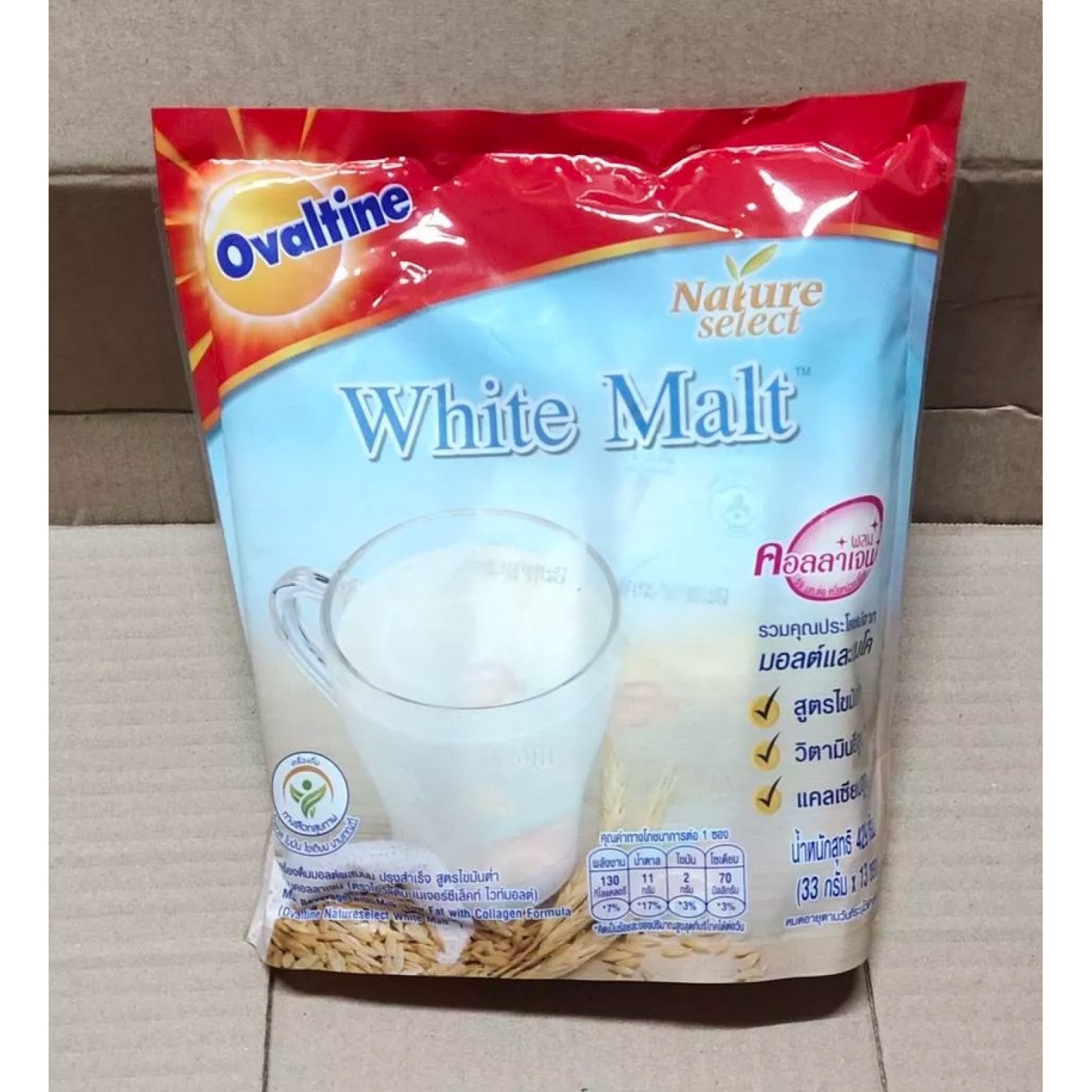 Ovaltine White Malt Beverage with Milk Low Fat 33g. Pack 13sachets