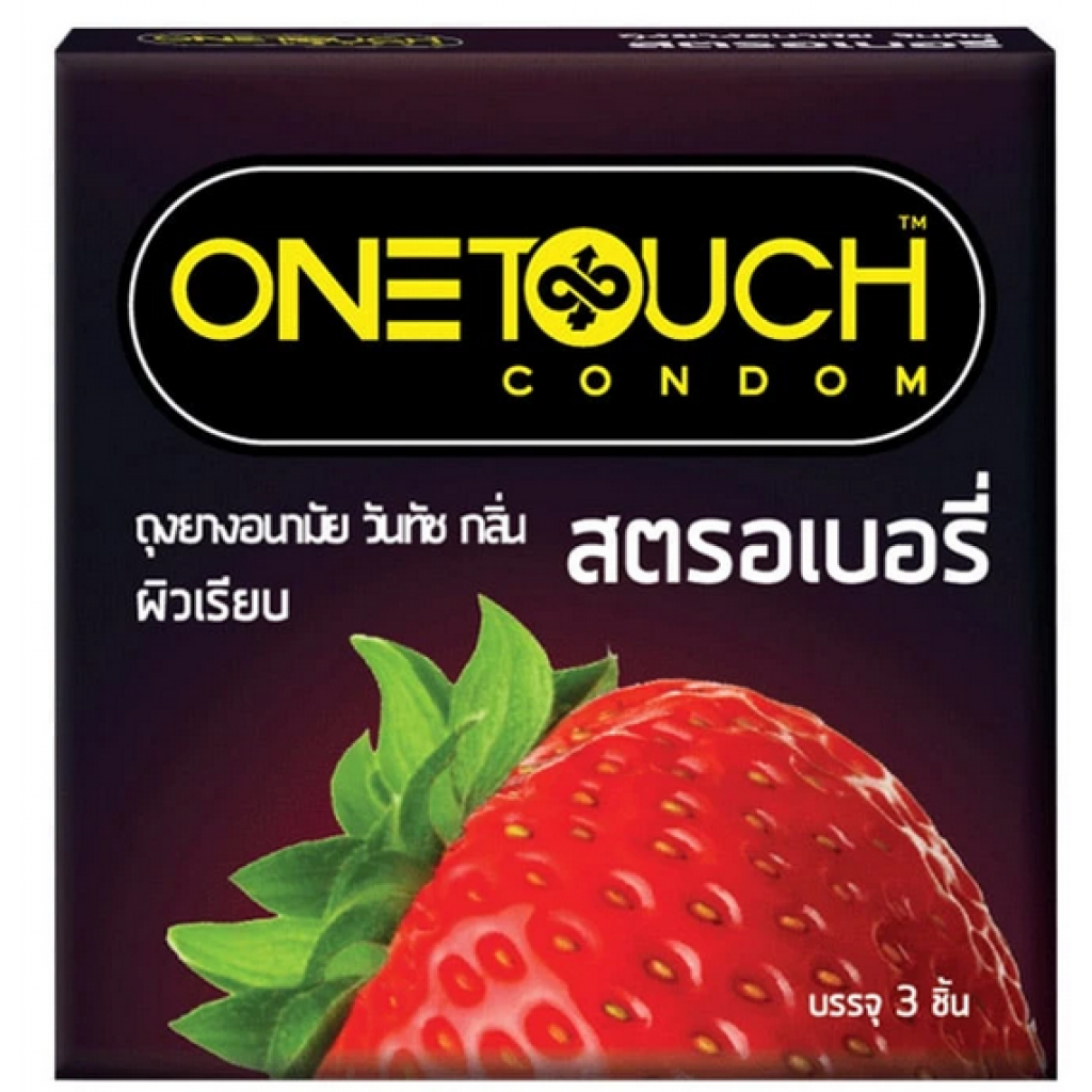 One Touch condom, strawberry scent, size 52 mm., contains 3 pieces.