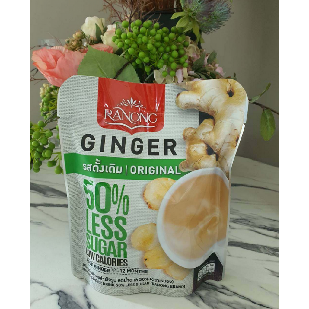 Ranong Instant Ginger 50percent Less Sugar 10g. Pack 10sachets