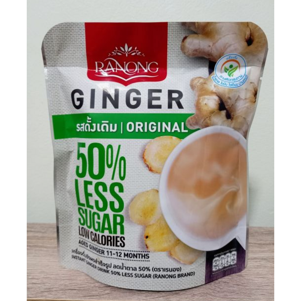 Ranong Instant Ginger 50percent Less Sugar 10g. Pack 10sachets