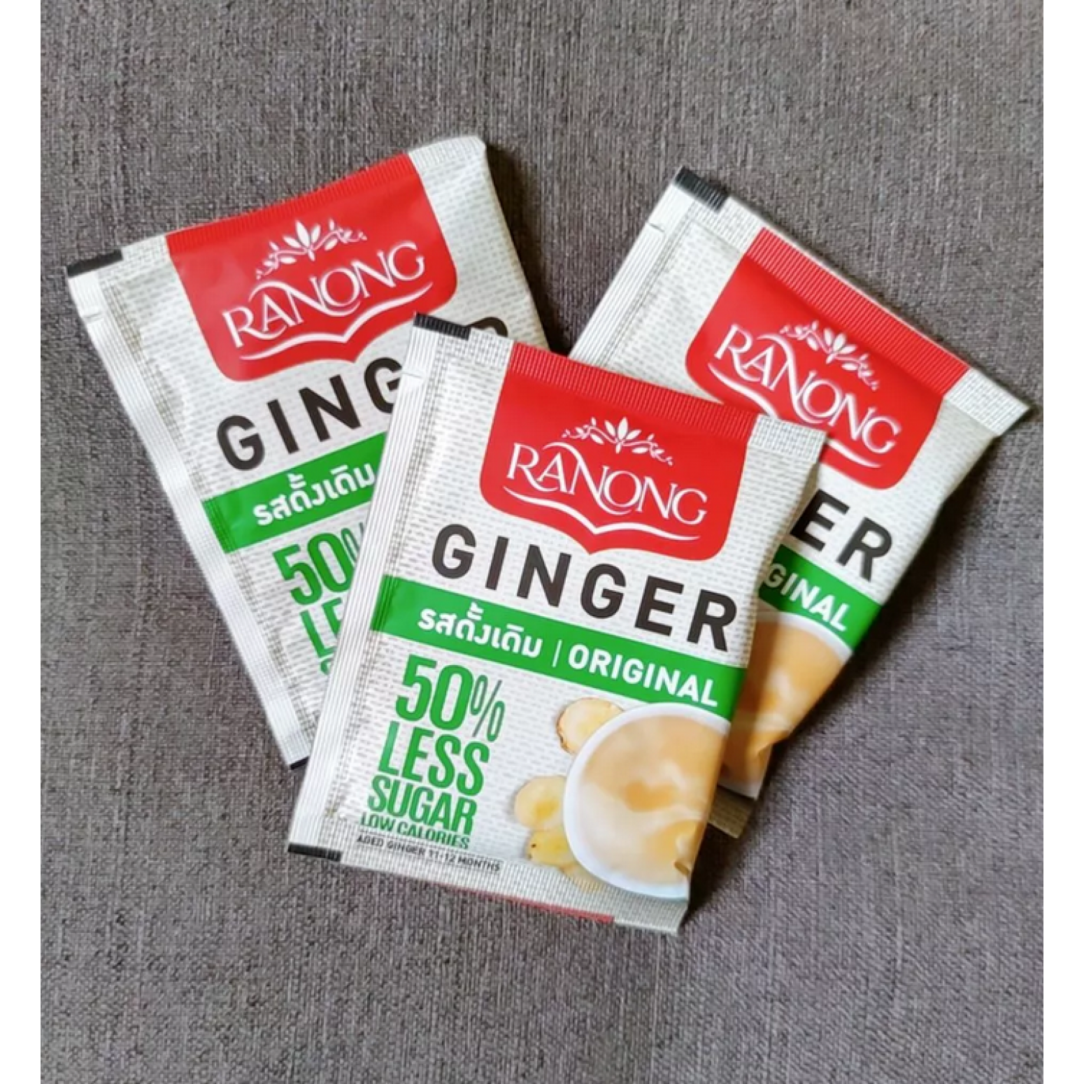 Ranong Instant Ginger 50percent Less Sugar 10g. Pack 10sachets